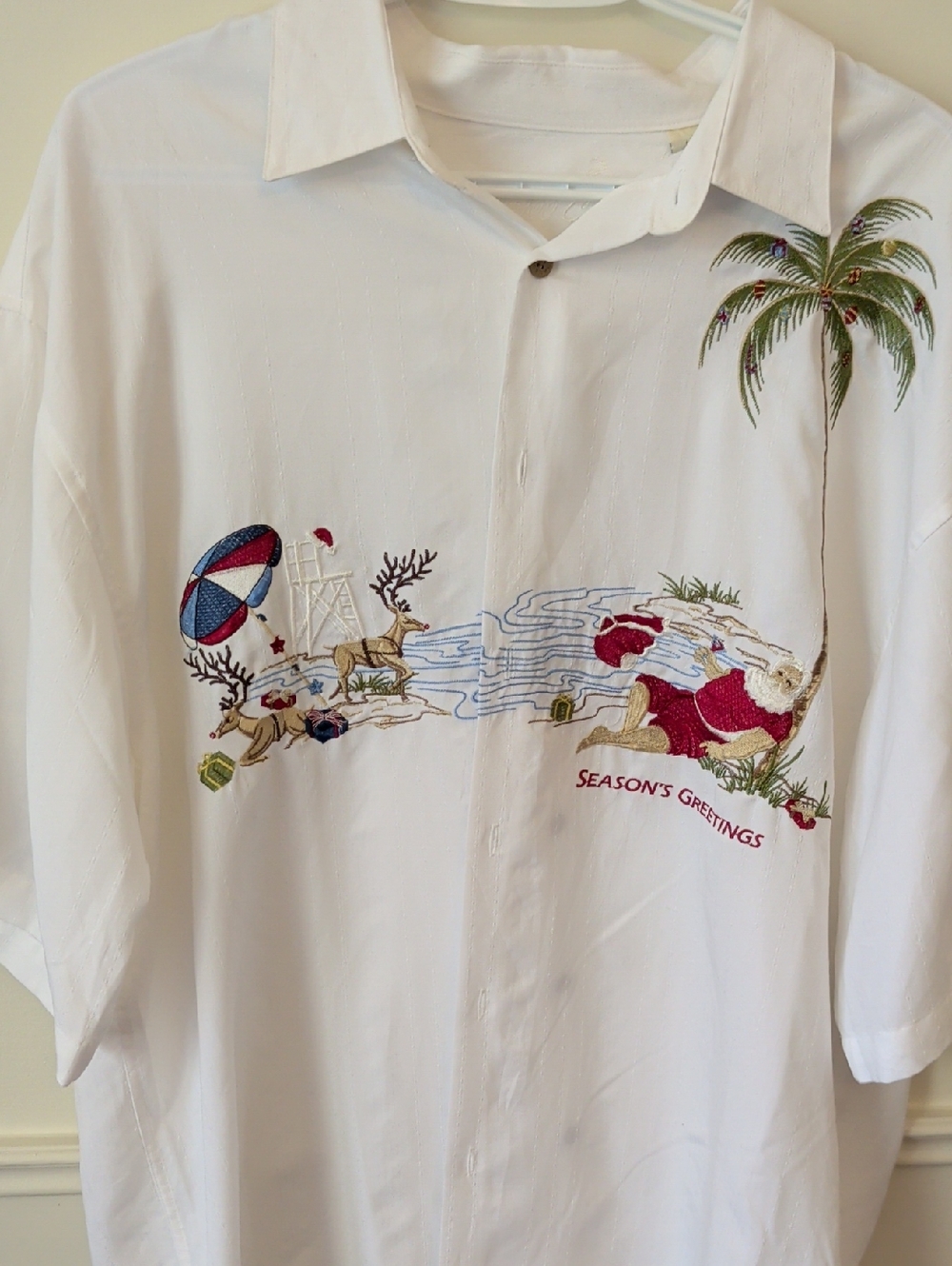 Bamboo Cay "Happy Holidays" XL Button Down Silk Shirt